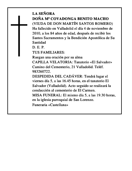 Doña Mª Covadonga Benito Macho