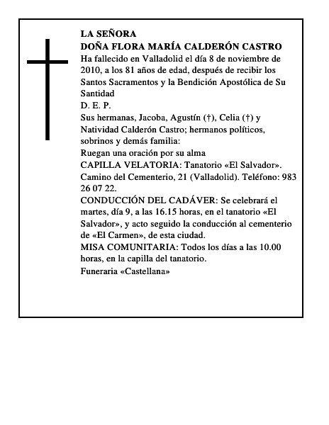 Doña Flora María Calderón Castro