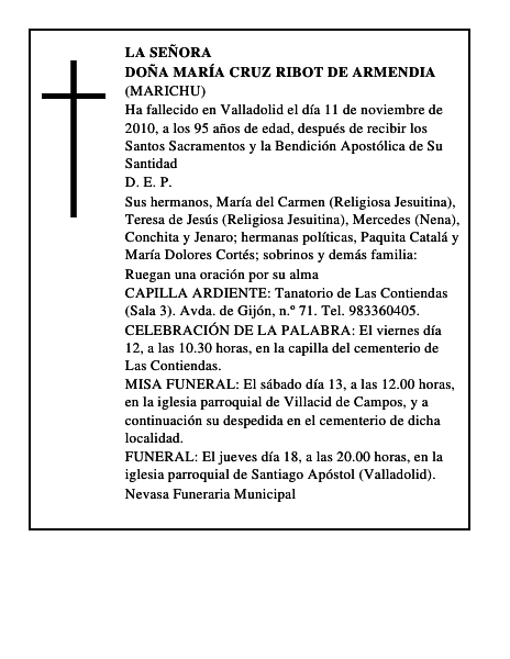 Doña María Cruz Ribot de Armendia