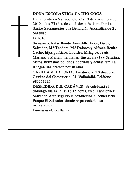 Doña Escolástica Cacho Coca
