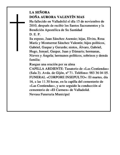 Doña Aurora Valentín Mas