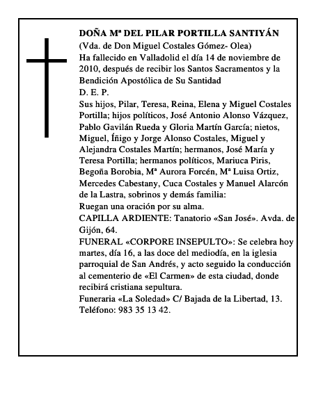 Doña Mª del Pilar Portilla Santiyán