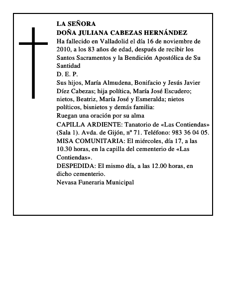 Doña Juliana Cabezas Hernández