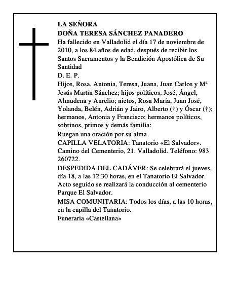Doña Teresa Sánchez Panadero
