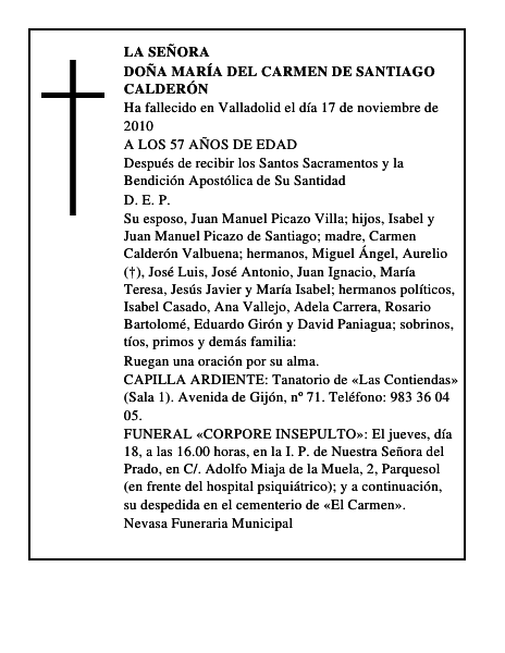 Doña María del Carmen de Santiago Calderón