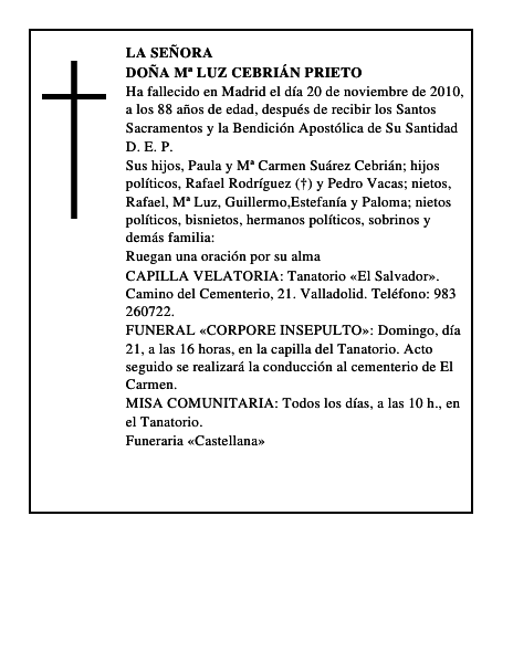 Doña Mª Luz Cebrián Prieto