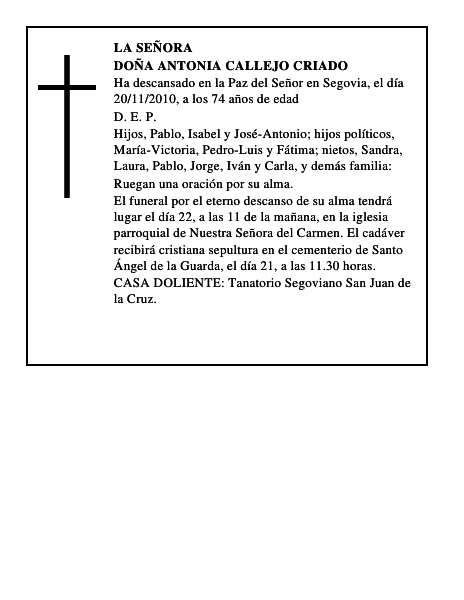 Doña Antonia Callejo Criado