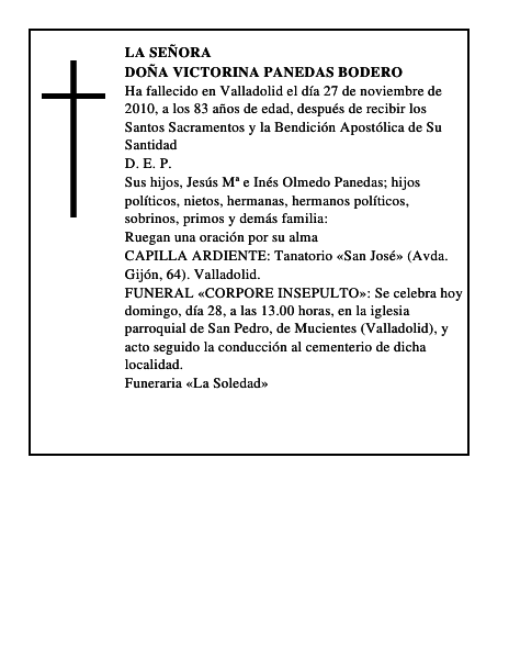Doña Victorina Panedas Bodero