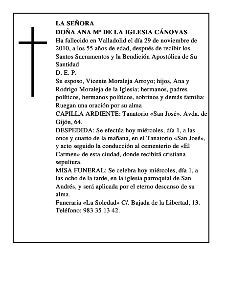 Doña Ana Mª de la Iglesia Cánovas