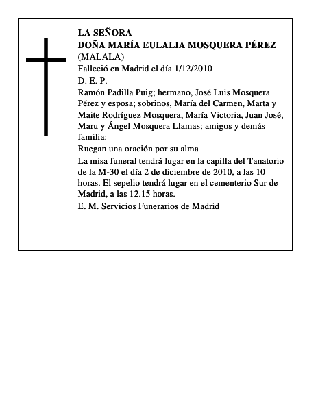 Doña María Eulalia Mosquera Pérez