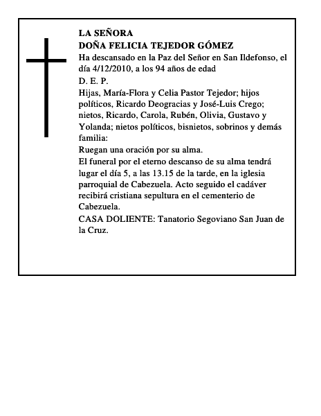 Doña Felicia Tejedor Gómez