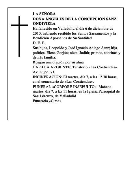 Doña Ángeles de la Concepción Sanz Ondiviela