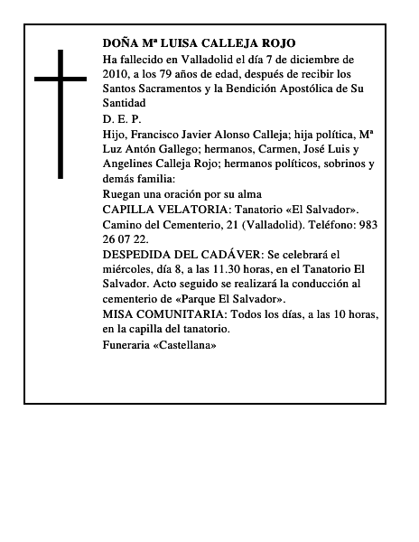 Doña Mª Luisa Calleja Rojo