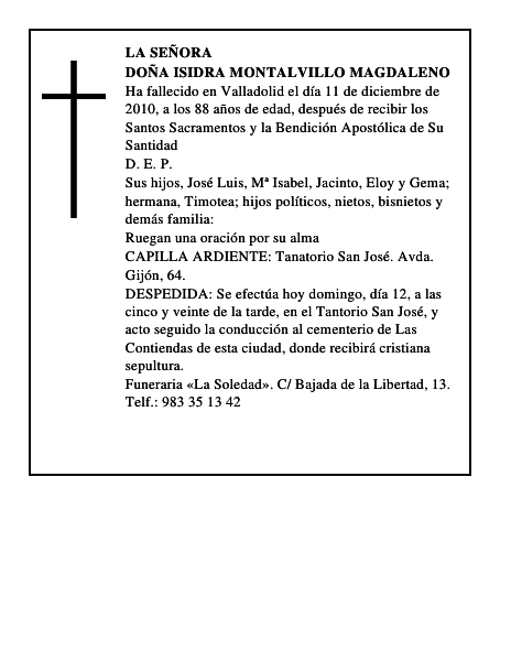 Doña Isidra Montalvillo Magdaleno