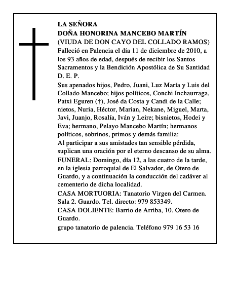 Doña Honorina Mancebo Martín