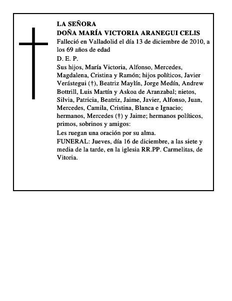 Doña María Victoria Aranegui Celis