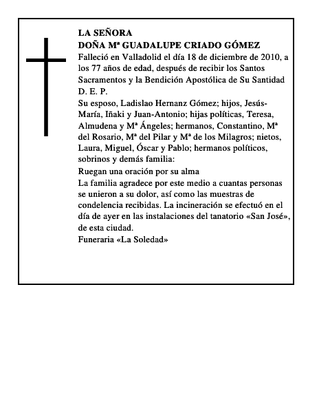Doña Mª Guadalupe Criado Gómez