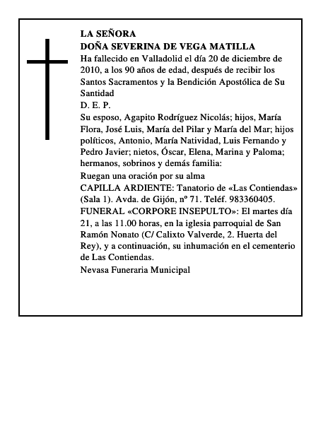 Doña Severina de Vega Matilla