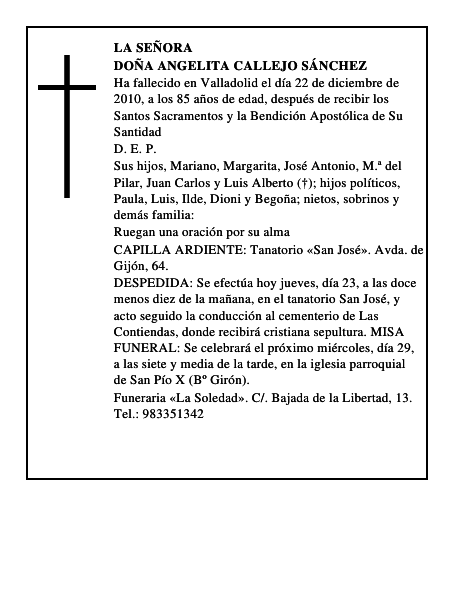 Doña Angelita Callejo Sánchez