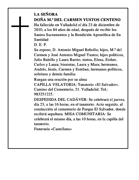 Doña M.ª del Carmen Yustos Centeno