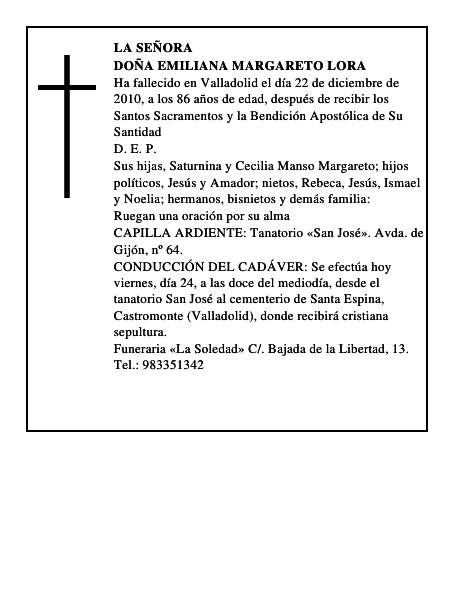 Doña Emiliana Margareto Lora