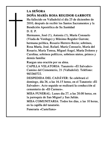 Doña María Rosa Regidor Garrote
