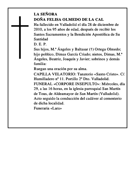 Doña Felisa Olmedo de la Cal