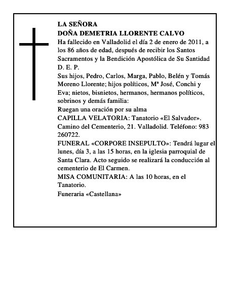 Doña Demetria Llorente Calvo
