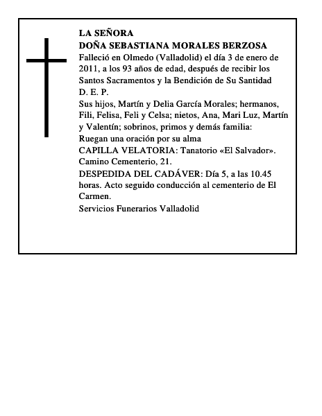 Doña Sebastiana Morales Berzosa