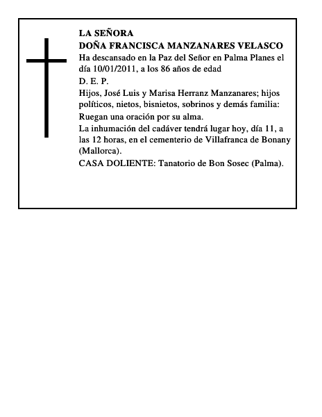 Doña Francisca Manzanares Velasco