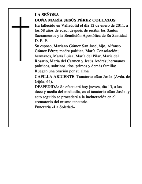 Doña María Jesús Pérez Collazos