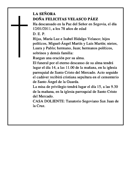 Doña Felicitas Velasco Páez