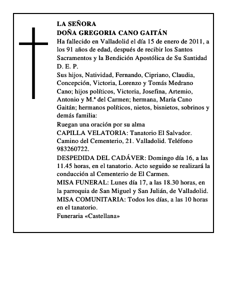 Doña Gregoria Cano Gaitán