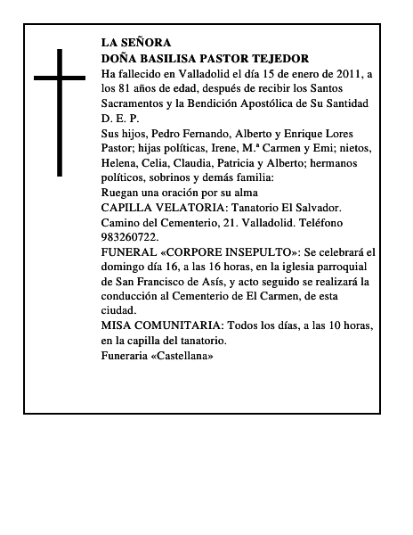 Doña Basilisa Pastor Tejedor
