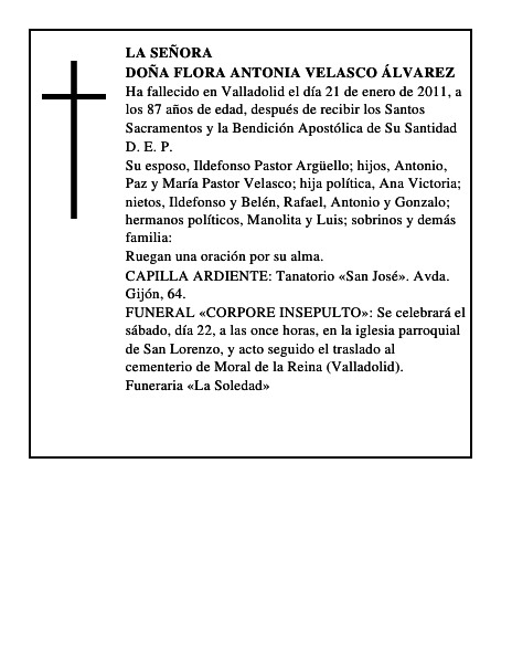 Doña Flora Antonia Velasco Álvarez