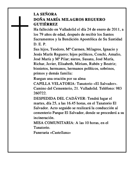 Doña María Milagros Reguero Gutiérrez