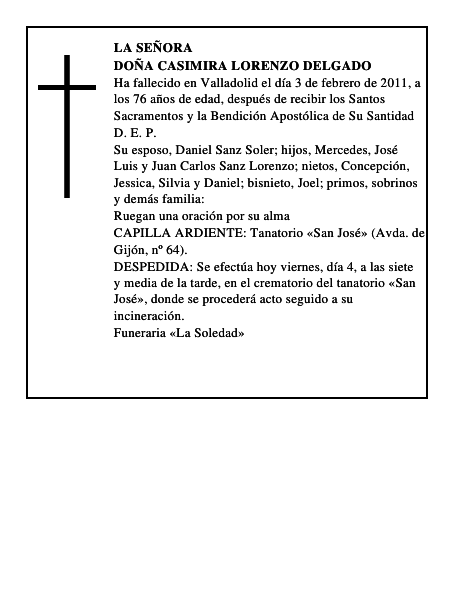 Doña Casimira Lorenzo Delgado