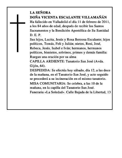 Doña Vicenta Escalante Villamañán