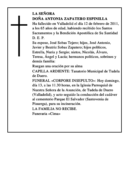 Doña Antonia Zapatero Espinilla