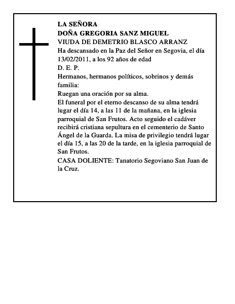 Doña Gregoria Sanz Miguel