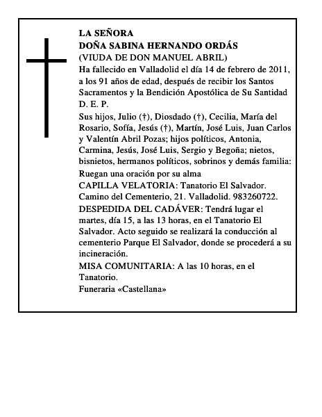 Doña Sabina Hernando Ordás