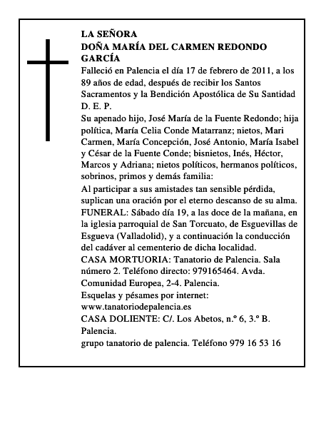 Doña María del Carmen Redondo García