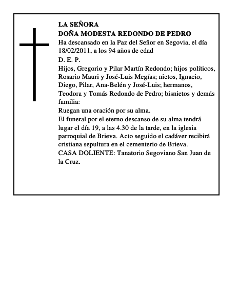 Doña Modesta Redondo de Pedro