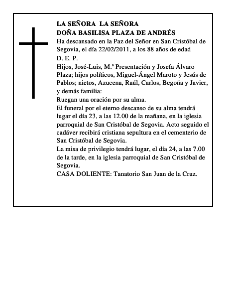 Doña Basilisa Plaza de Andrés