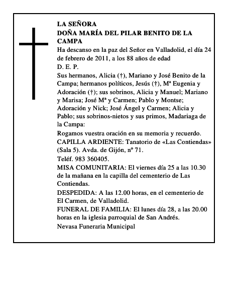 Doña María del Pilar Benito de la Campa