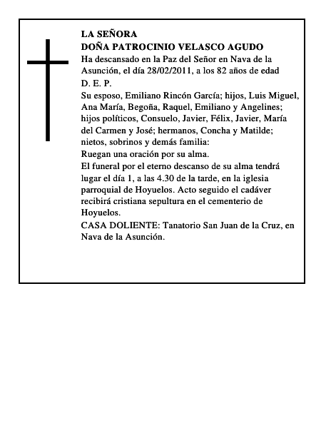 Doña Patrocinio Velasco Agudo