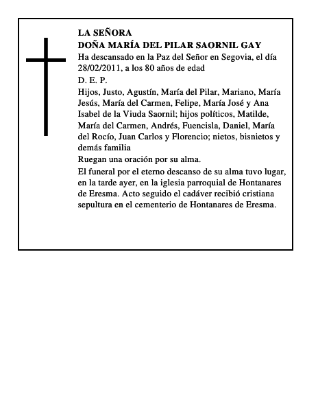 Doña María del Pilar Saornil Gay