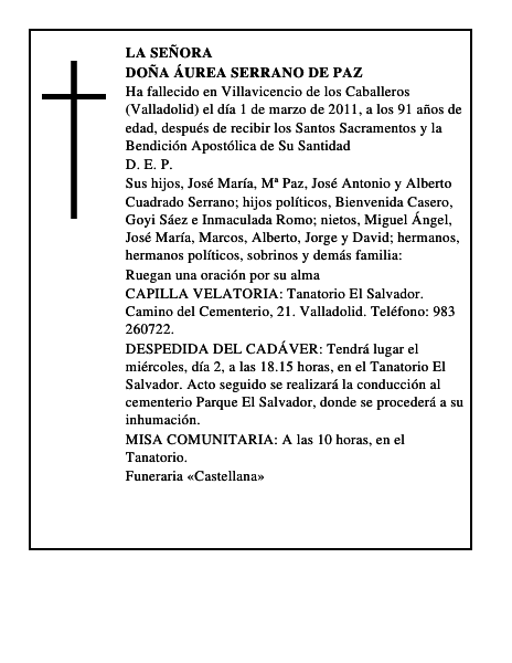 Doña Áurea Serrano de Paz