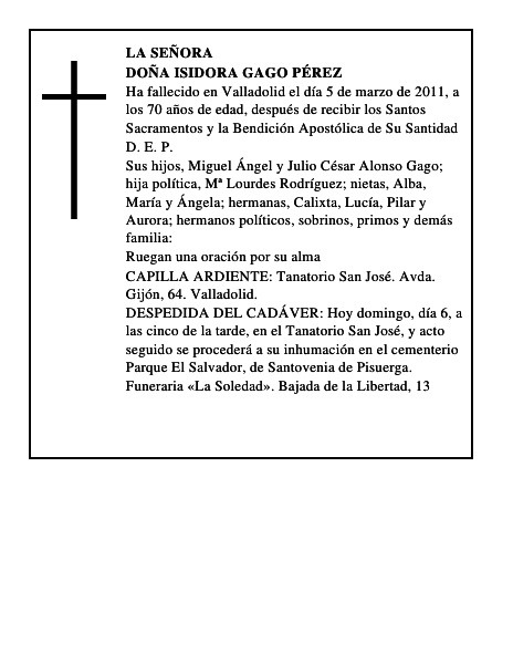 Doña Isidora Gago Pérez