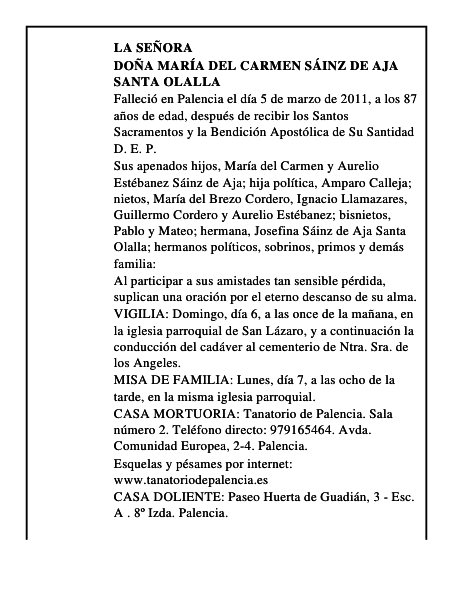Doña María del Carmen Sáinz de Aja Santa Olalla